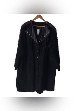 Roaman’s VTG Black Western Boho Fringe Concho Studded Plus Size Duster Jacket